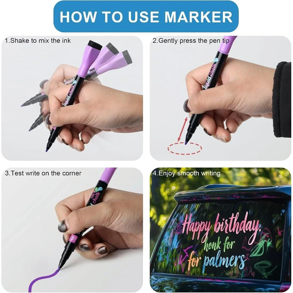 8 Color Magnetic Liquid Chalk Markers Fine Tip Wet Erase Glass Window Board